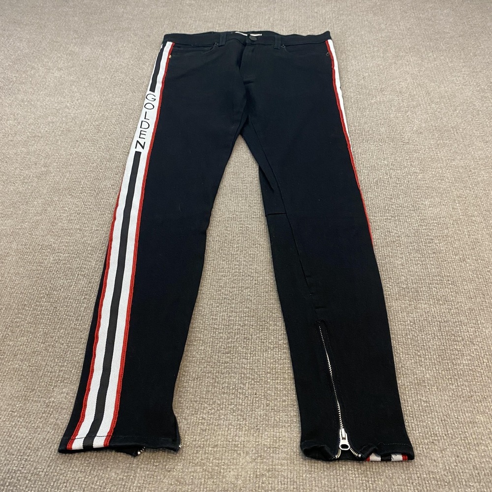 Golden Jeans Mens 30x30 Black Dark Wash Slim Skinny Stripe Denim Pants Ankle Zip